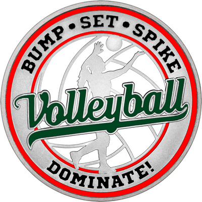 Dark Green "Volleyball" with Red Outer Circular Borders